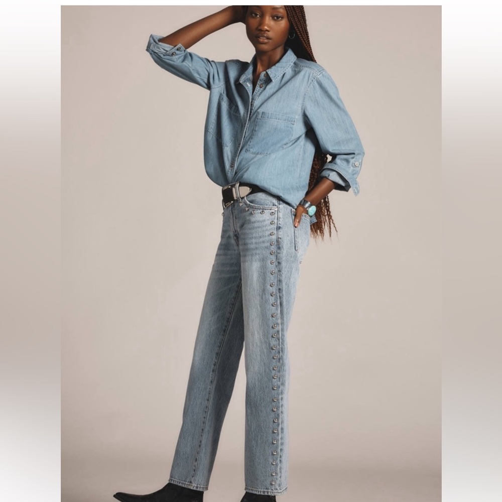 Pistola Lexi Studded Straight Leg Jeans - Satellite | Size 26